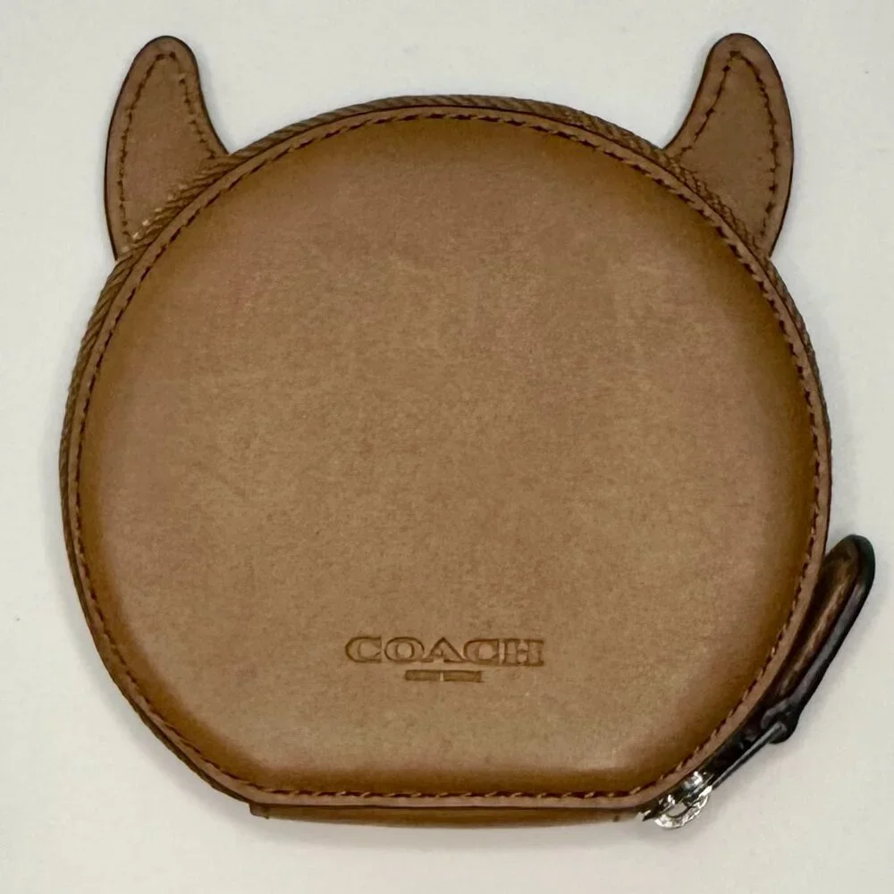 Coach Glitter Smiling Devil Leather Coin Purse Pouch Wallet 2017 Brown 22960 - Picture 2 of 10